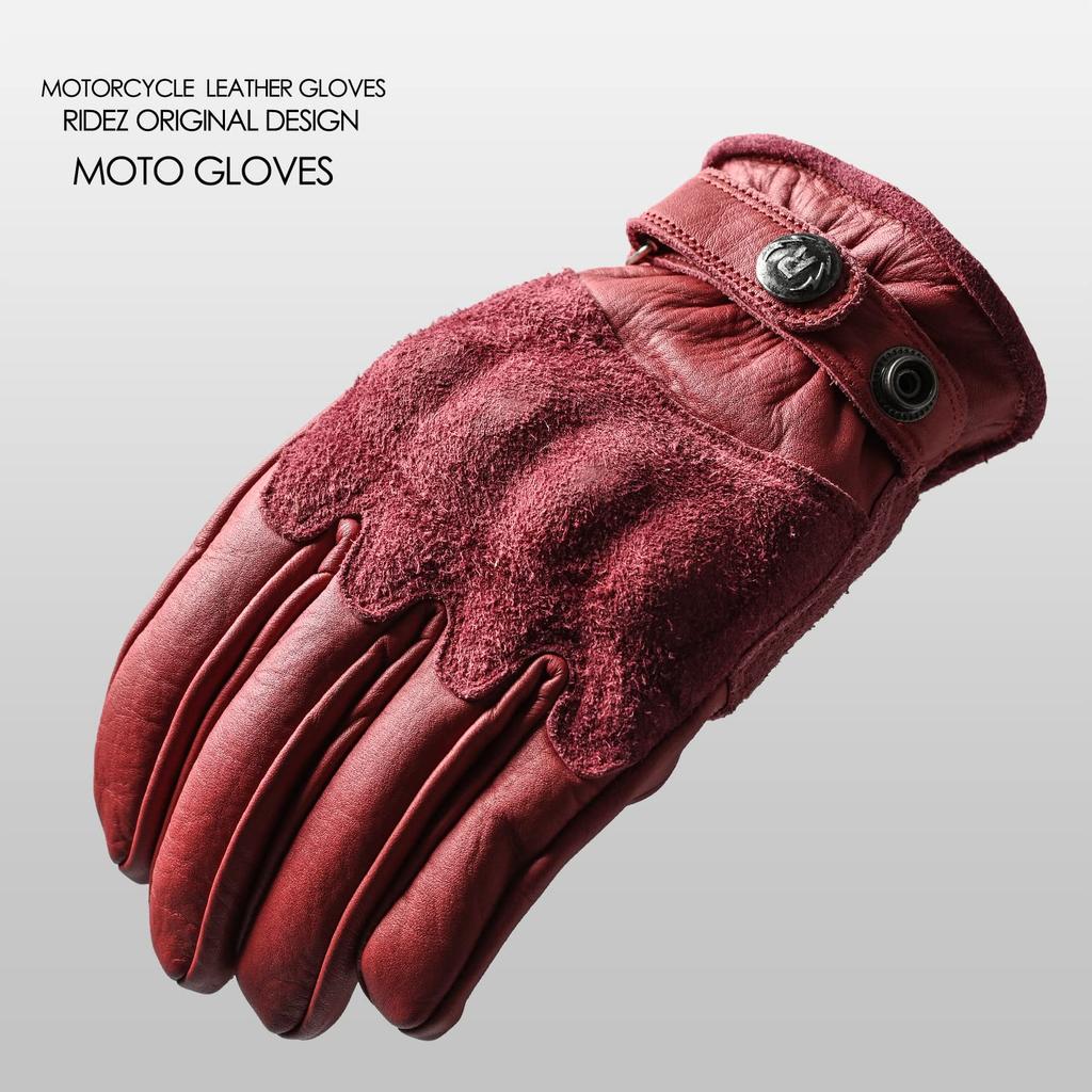 RIDEZ Genuine Leather Motorcycle Smartphone Cowhide for Men and All American Gloves, Short, Compatible, Protective, Leather, Women, Season, Spring,