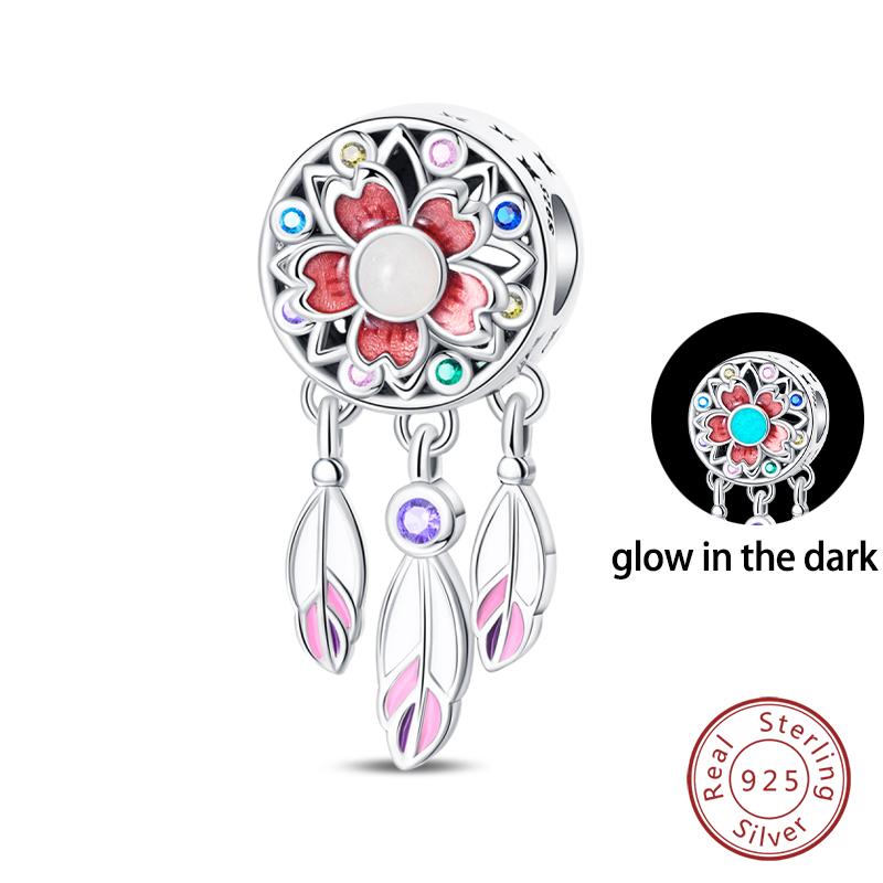 Copper Colorful Luminous Lotus Butterfly Dream Catcher Charms Beads Fit Qikaola Original Bracelets Diy Jewelry