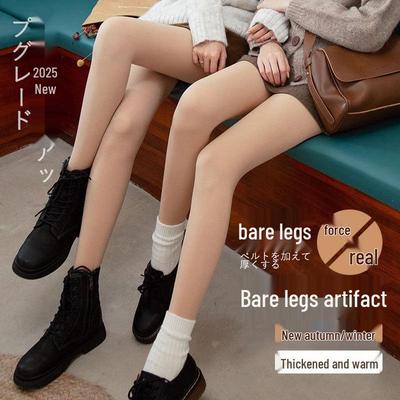Sheer Skin Tone Women's Leg Warmers: Footed/Footless Fleece-Lined Pantyhose for Autumn/Winter Warmth