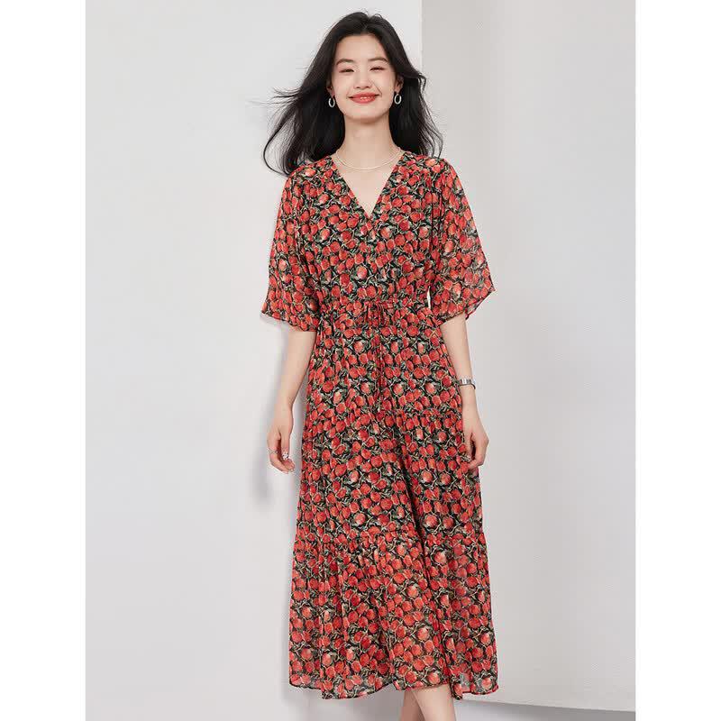 ORIGIN Floral V-Neck A-Line Maxi Dress M