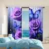 2Pcs Purple Rose Floral Print Curtains Artistic Decor For Bedroom And Living Room Polyester Rod Hole Machine Washable