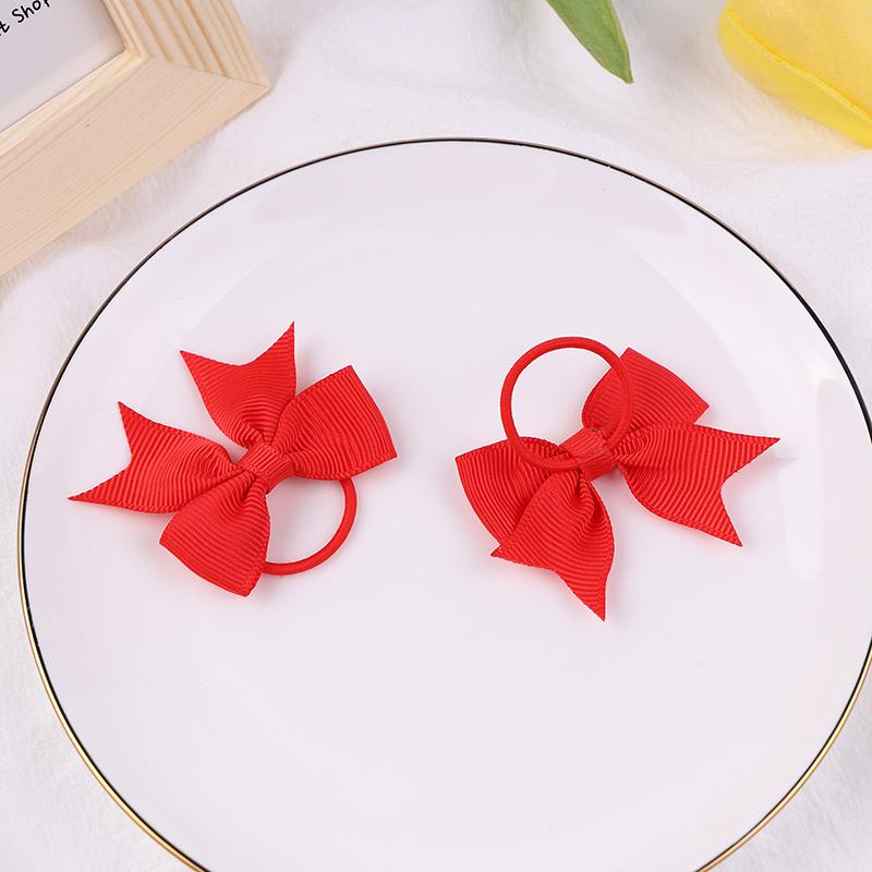 10Pcs  Color Grosgrain Ribbon Bows Elastic Hairties Hair Bands Girls Spring Head Rope Hair Accessories