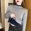 Winter Female Plush Sweater Women Half High Collar Long Sleeved Thickened Velvet To Keep Warm Knitwear Lady Versatile Solid Color Basic Pullover