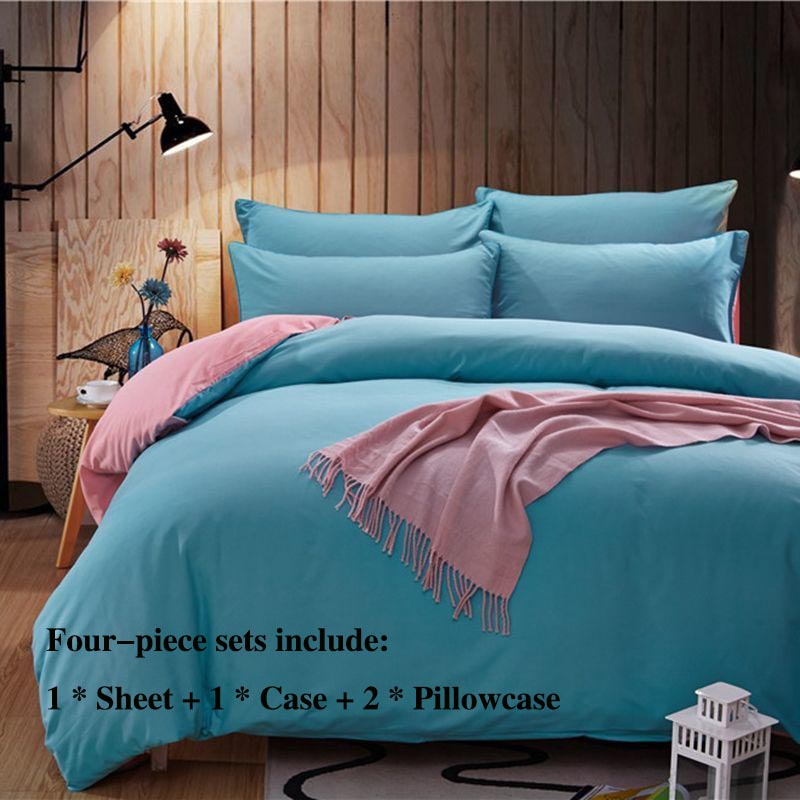 Bed Four Sets of Solid Color Simple Pillow Bed Sheets Are Set In Cases Home Bedding