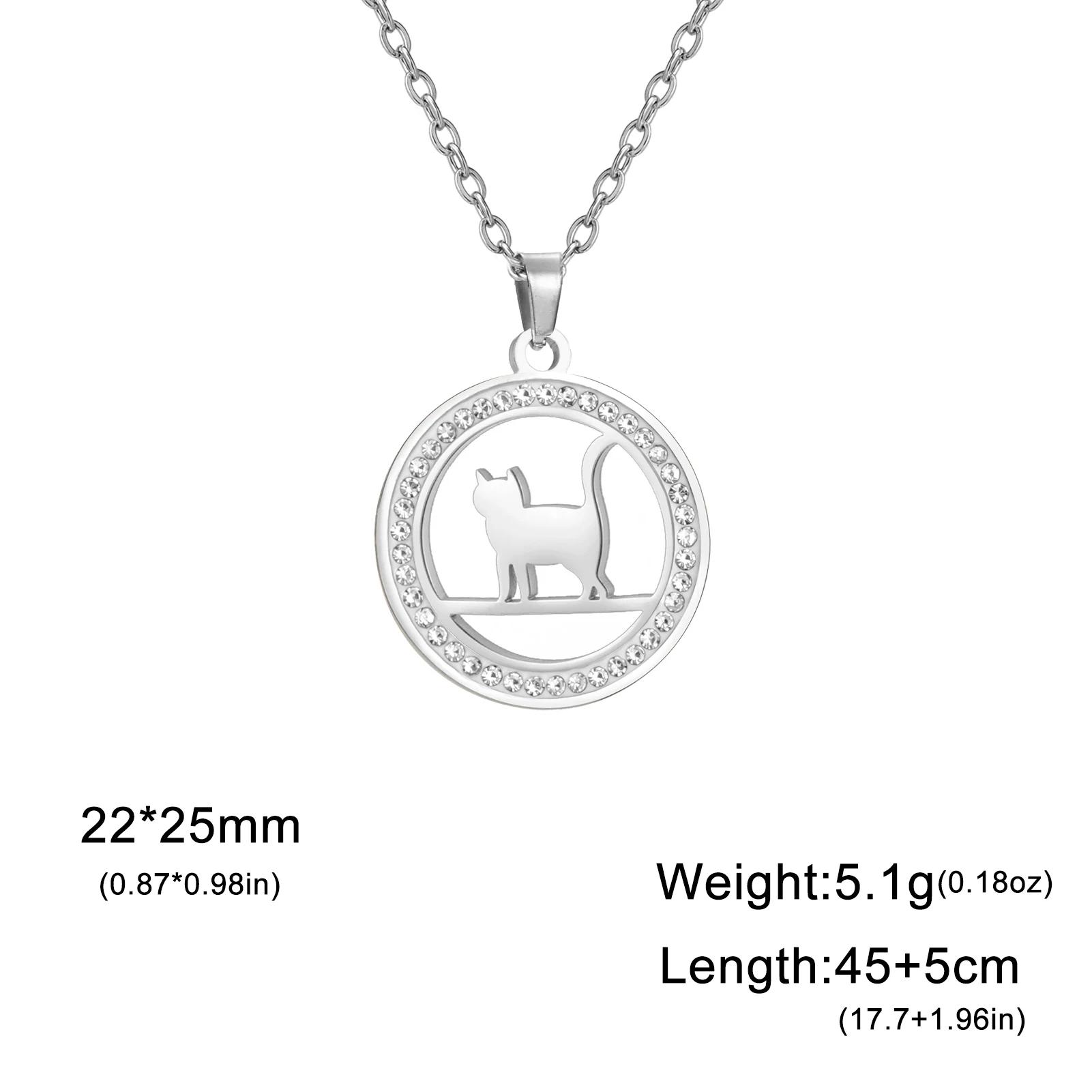

Cazador Clear Zircon Animal Cat Kitten Round Pendant Necklace for Women Stainless Steel Chain Jewelry Valentines Day Gift 2025 45-50cm