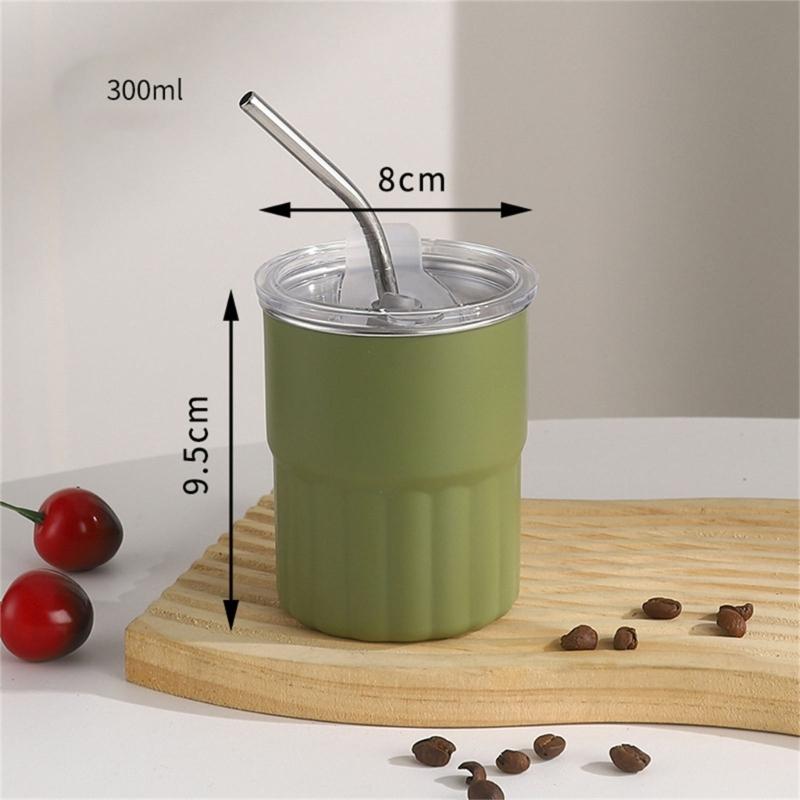 2pcs 304 Stainless Steel Cups Stackable Metal Cold Water Glasses Double Walled Drinking Cup with Straw and Lid