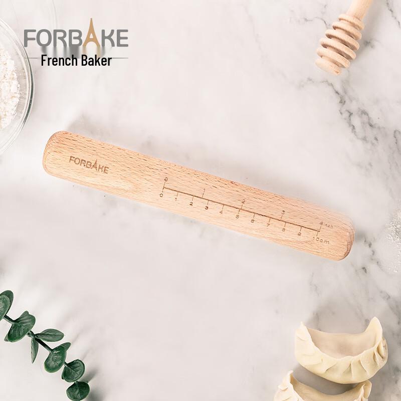 Fabake 20cm Beech Wood Rolling Pin with Scale