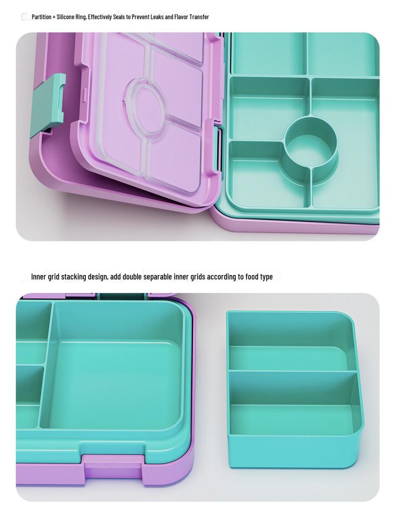 Kids' Double Buckle Cartoon Bento Lunch Box - Microwaveable, Portable, Large Capacity
