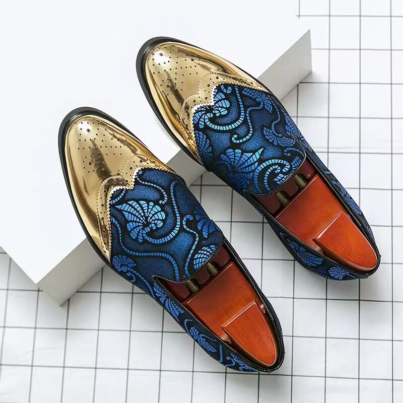 Luxury Fashion Printed Embroidery Suede Flats Shoes British Style Oxfords Man Party Wedding Dress Formal Prom Loafers Footwear