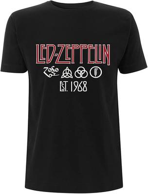 Led Zeppelin Symboles Fondé en 68 T-shirt Coton Manches Courtes Noir Tailles S-5XL
