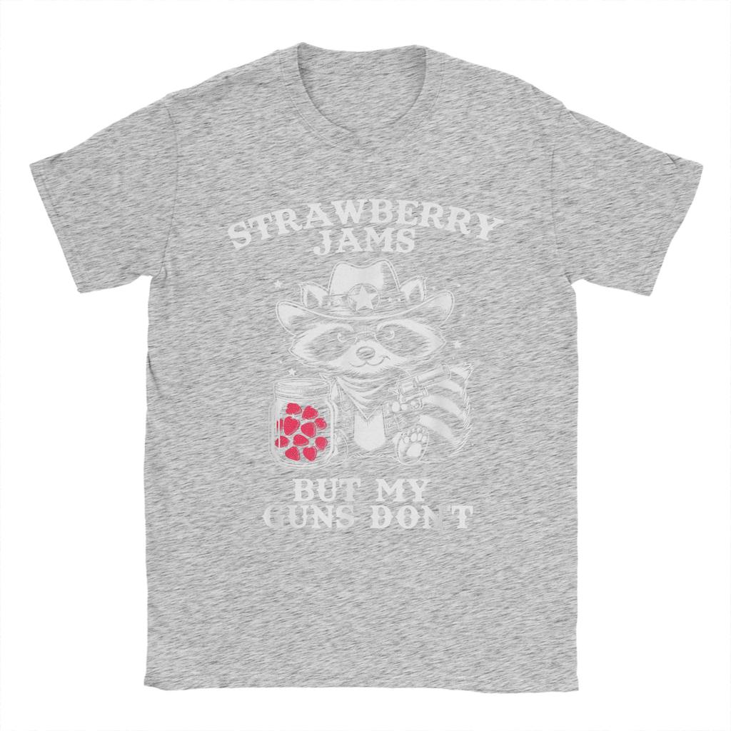 Strawberry Jams But My Don't Funny Raccoon Men T Shirt Funny Tee Shirt Short Sleeve Round Neck T-Shirt Cotton Summer Clothes