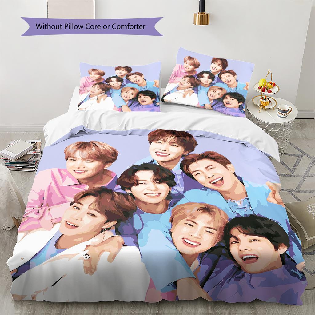 BTS Pattern Bedding Home Decoration Birthday Gift (1 * Duvet Cover + 2 * Pillowcase, Without Core)