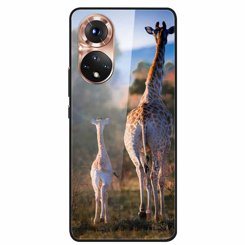 For Honor 50 Case Cartoon Tempered Glass Back Cover Hard Case For Huawei Honor 50 Pro Phone Cases NTH-AN00 NTH-NX9 Fundas Coque