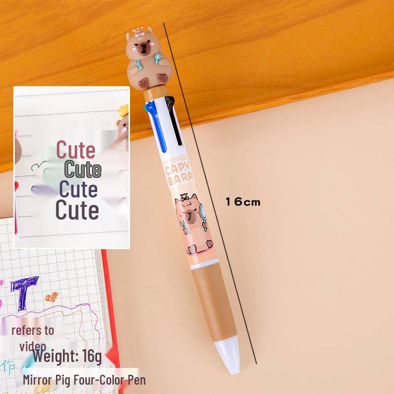 Capybara Multi-Color Cartoon Ballpoint Pen - Ten Colors Press-Type Note Marker for Students