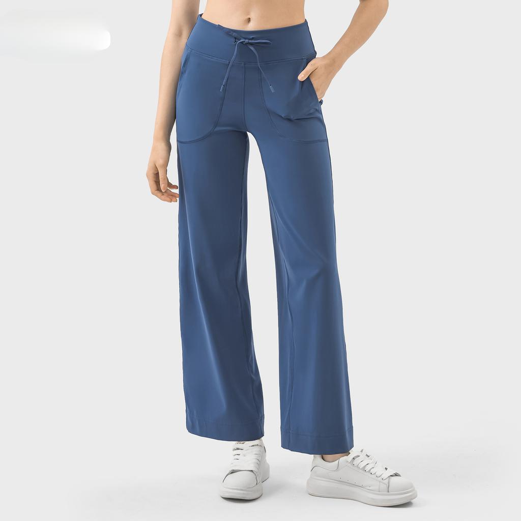 High Waist Straight Pants Loose Comfort Belt Elastic Sports Casual Yoga Pants Women