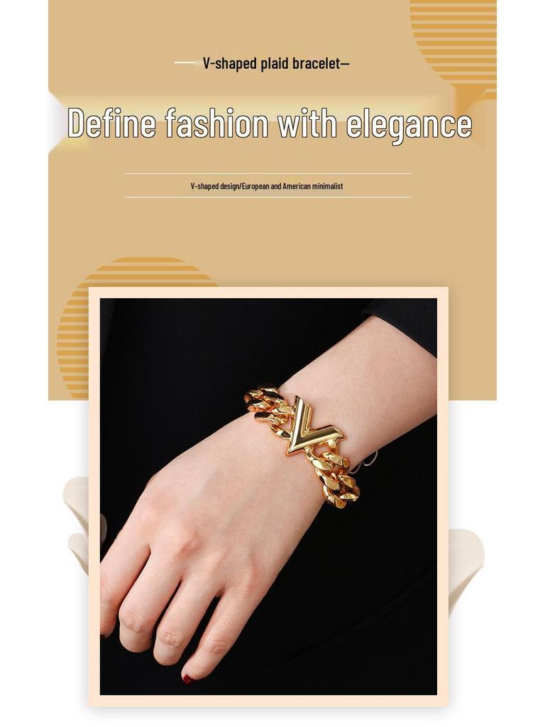 Qino PU Leather V-Chain Fashion Bangle: Stylish Couple's Bracelet