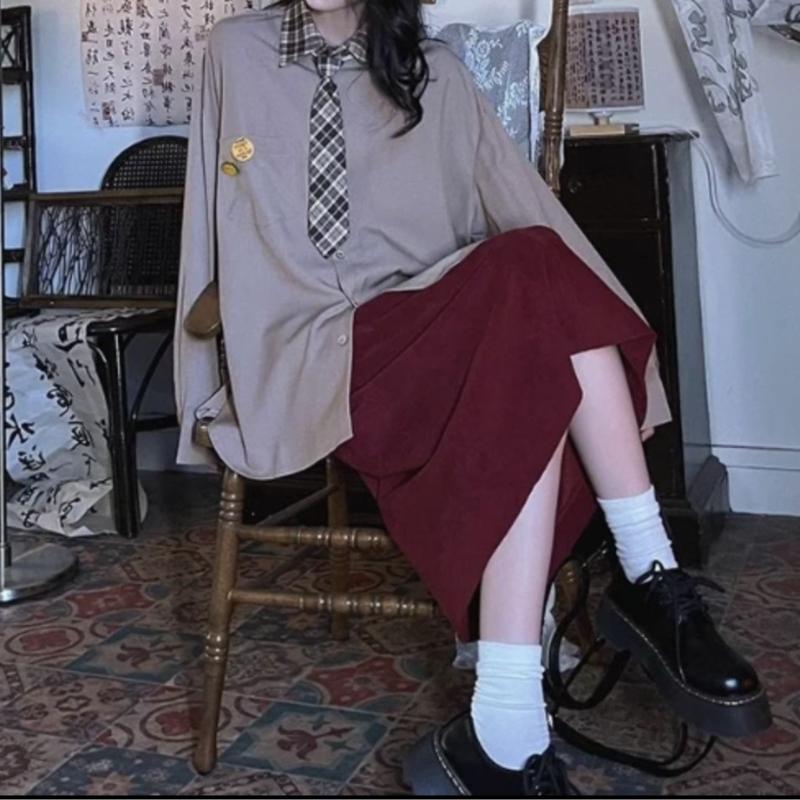 High waist slim hip skirt corduroy split fork medium and long brown skirt women Casual Daily Commuter Soft Corduroy High Waist Long Skirt