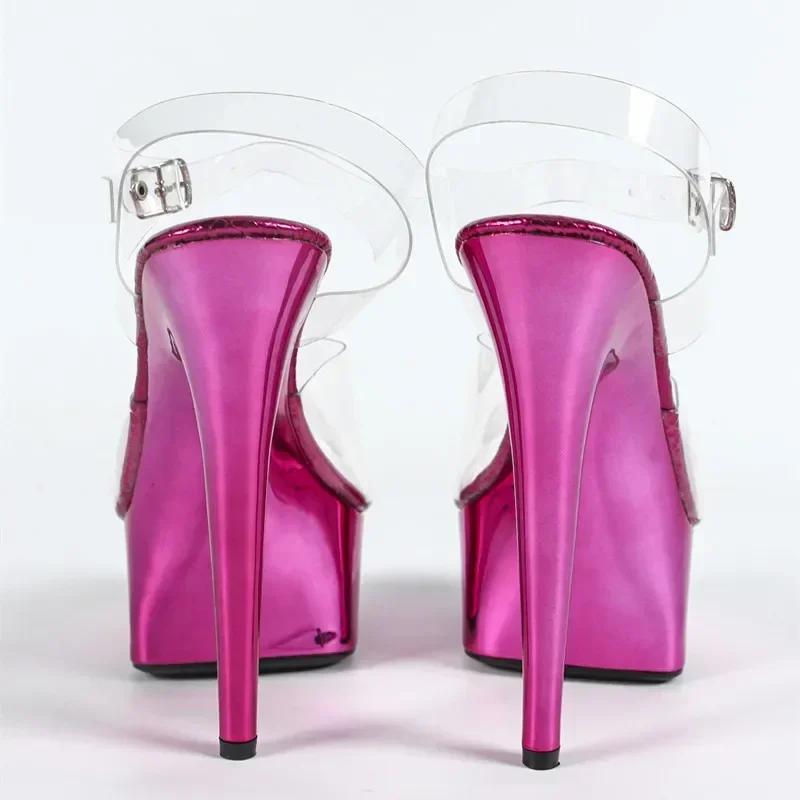 Fashion Purple Super High Heels Women 2025 Summer Sexy Thin High Heel 15cm Sandals Clear Pvc Platform Design Banquet Pole Dancing Shoes