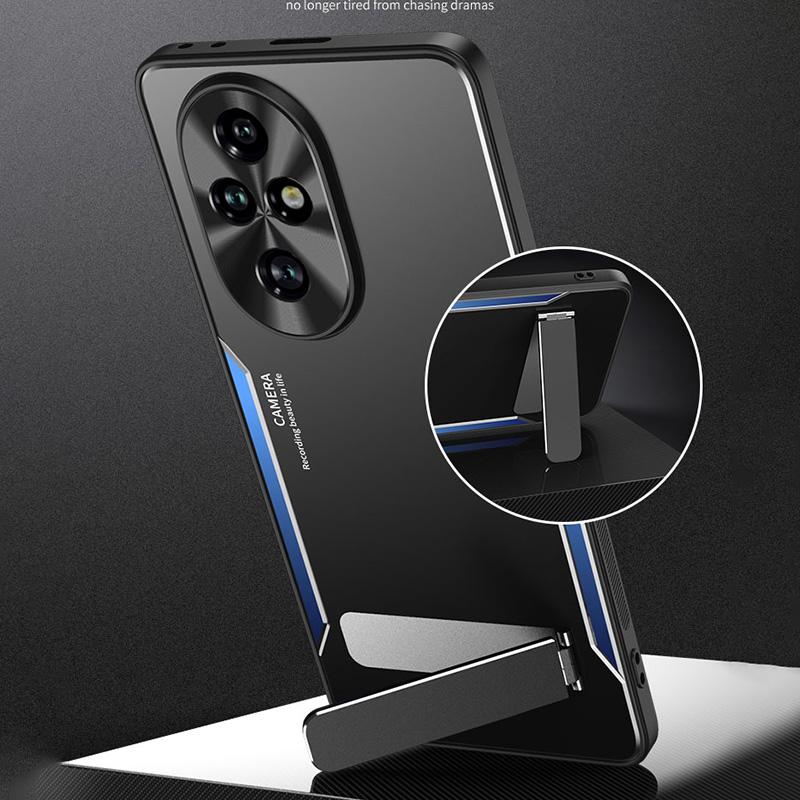 

For Honor 200 5G Case Aluminum Alloy+TPU Anti-Drop Phone Cover with Kickstand Blue