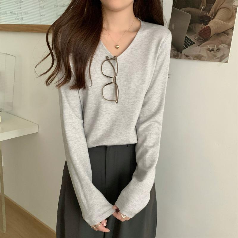 

Slack collar casual loose knitted sweater women s autumn and winter soft waxy bottoming top long sleeve versatile sweater XL срібло сірий колір
