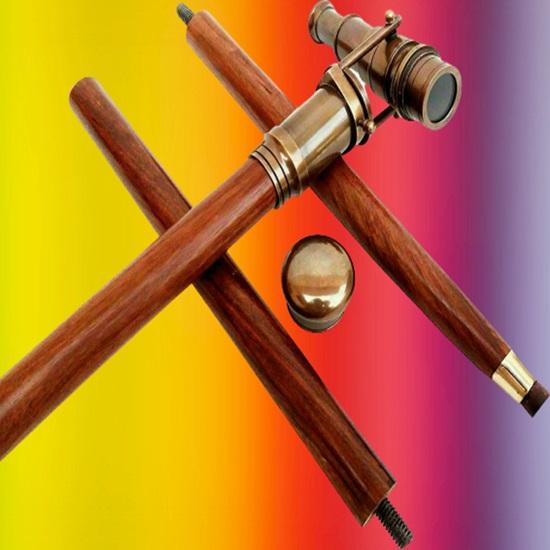 Brass Telescope Handmade Hardwood Walking Stick 3 Piece Steampunk Larping Renaissance Medieval Cosplay Reenactment