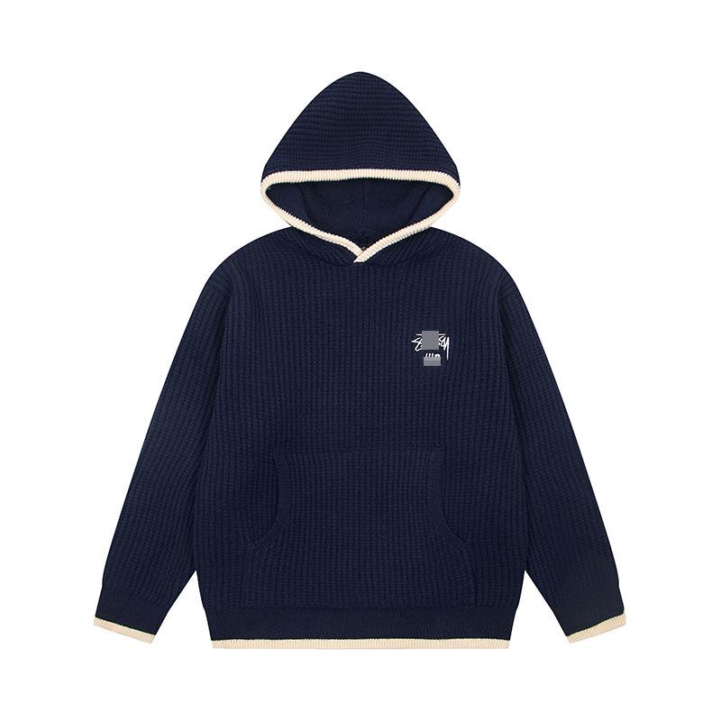 FW25 Premium Comfort Waffle Knit Pure Cotton Hoodie Sweater Small темно-синий