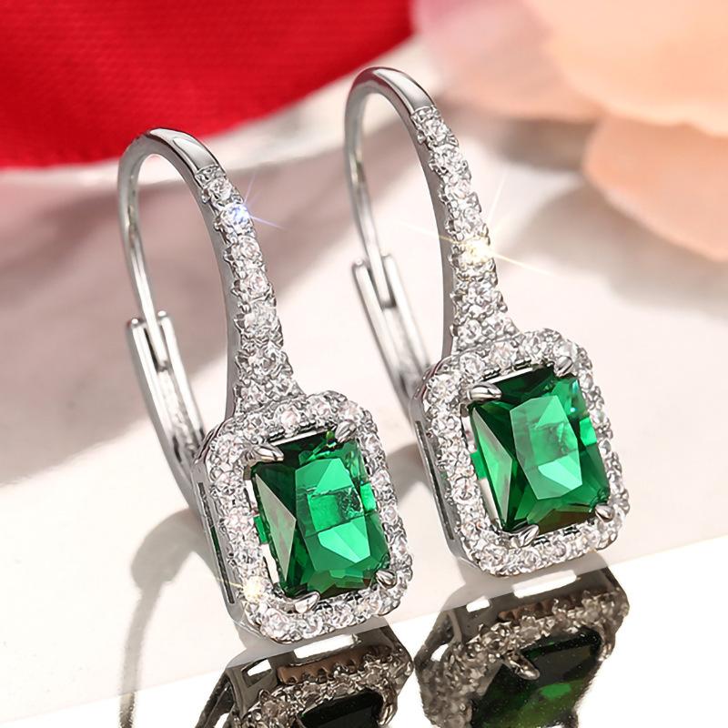 Luxury Able Square Green Zircon Pendant Earrings for Ladies Elegant Exquisite Wedding Party Temperament Jewelry