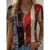 Women's T Shirt Print Graphic Striped Abstract Stylish Classic Casual Short Sleeve V Neck Long Tops Daily Brown And White