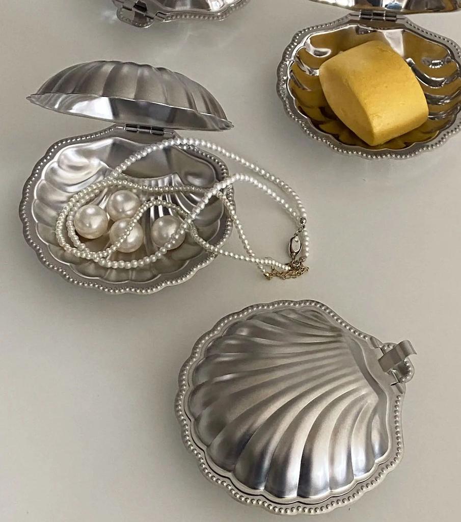 Luxurious French Retro 304 Stainless Steel Food Dish Plate Shell Box Jewelry Peal Storage Bag