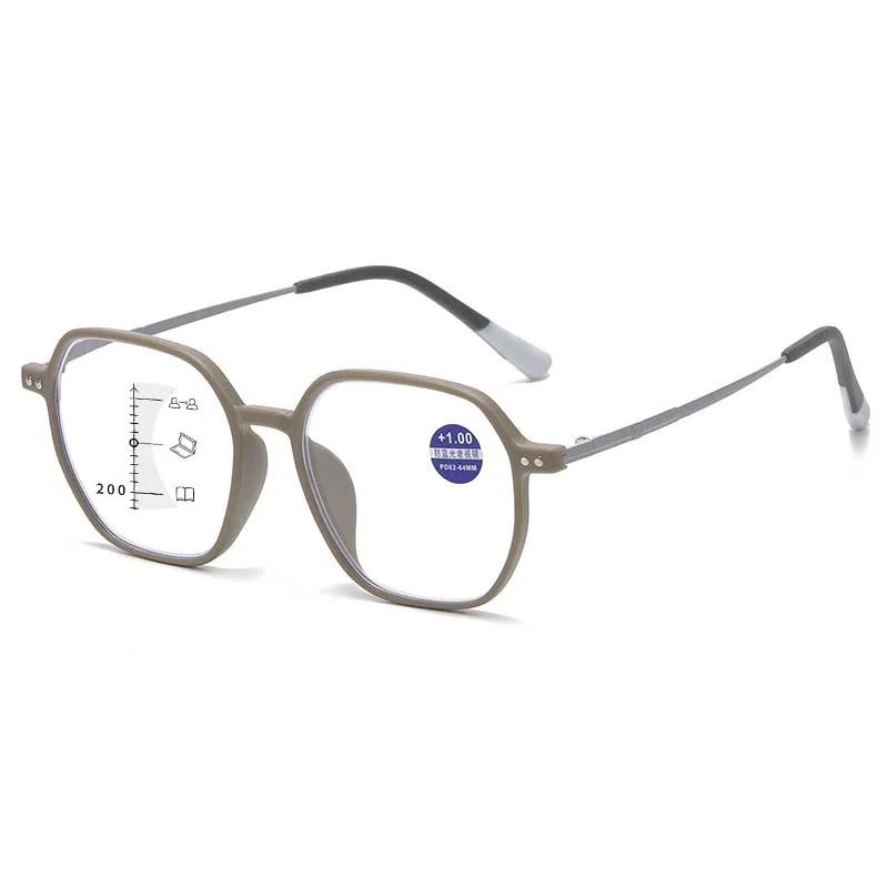 Retro Großrahmen Multifokale Lesebrille Damen Herren Neu Stilvoll Blaulichtfilter Progressive Brille für Fern- und Nahsicht