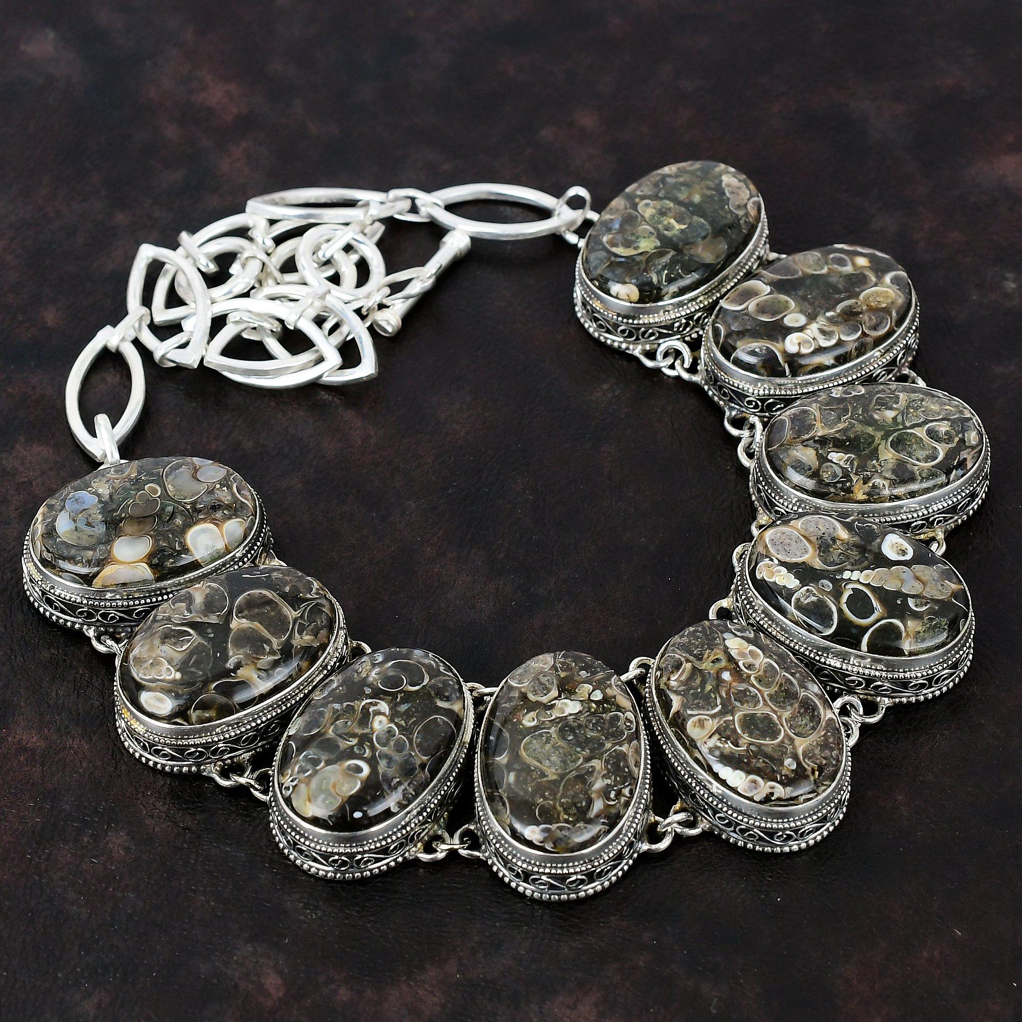 

Ожерелье из агата Turritella, ожерелье из стерлингового серебра 925 пробы, ювелирные изделия из натурального драгоценного камня, регулируемая цепочка ручной работы, винтажное ожерелье для подарка Adjustable