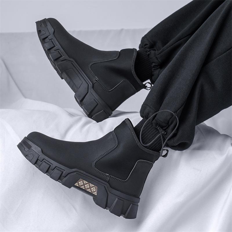 Autumn and winter new high-top shoes Martin leather boots fashion overalls boots men's casual retro Chelsea men's shoes