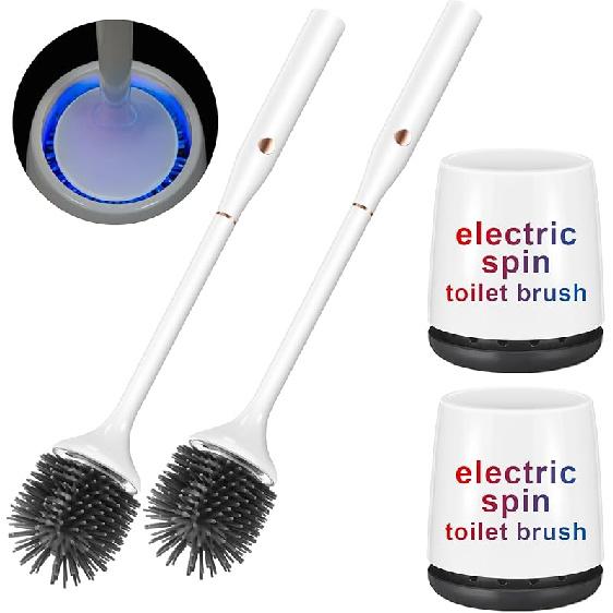 Electric Toilet Brush,Silicone Toilet Brush,Toilet Bowl Brush and Holder Set with Ventilated Holder,Toilet Brush, Floor Standing, Wall Mounted