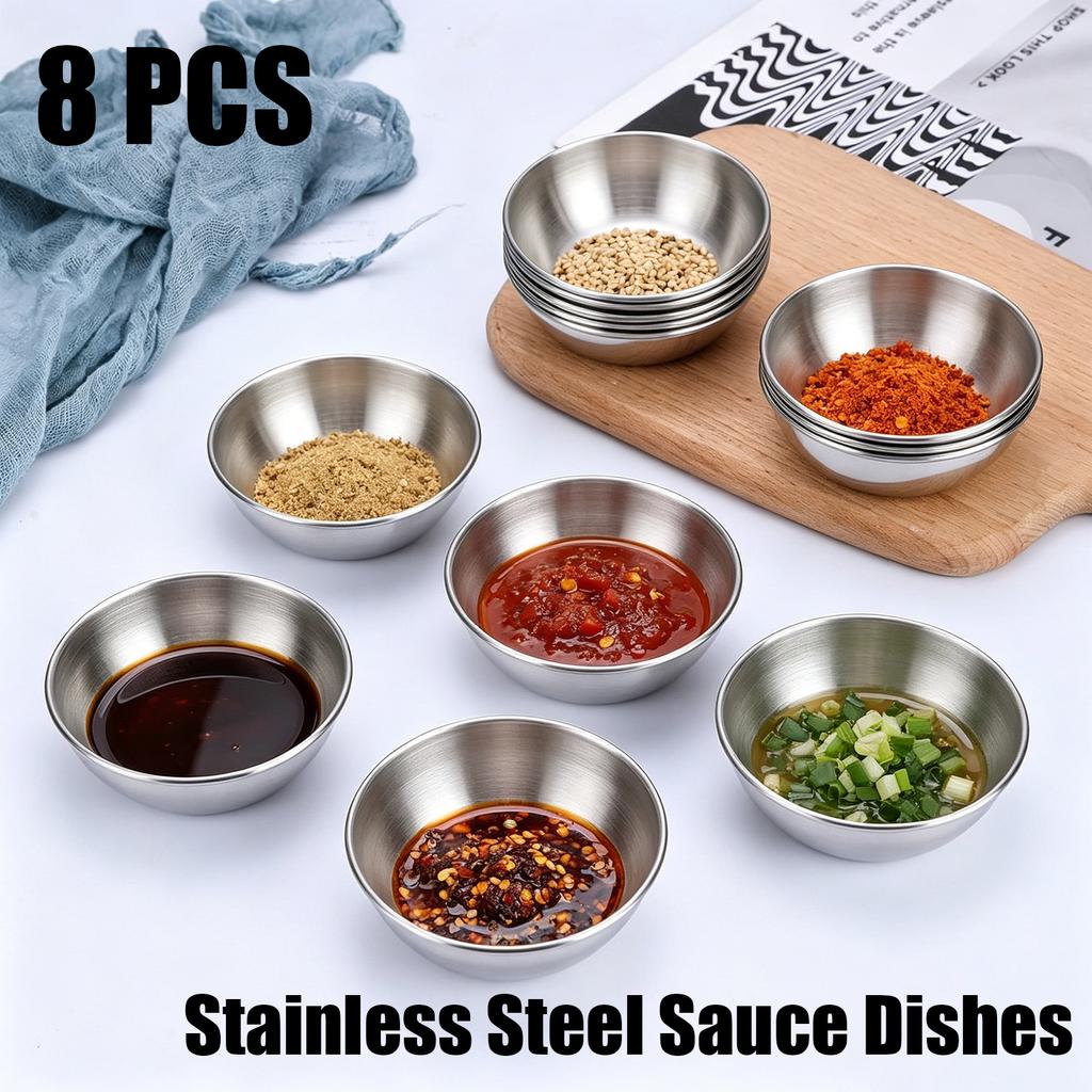 8 PCS Stainless Steel Mini Sauce Dish, Small Individual Round Seasoning Bowls, Dipping Sauce Bowl, Ingredient Bowls for Prep Appetizer Plates
