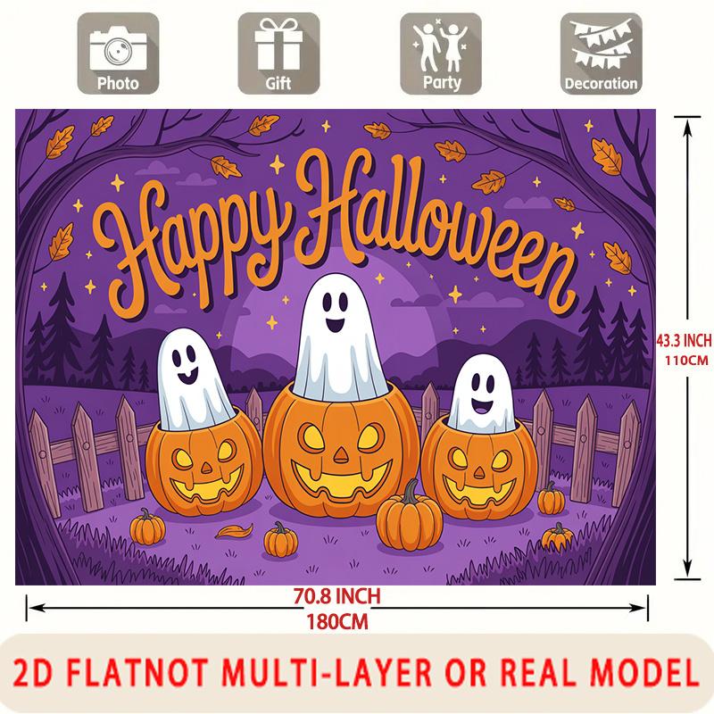 Party Backdrop Halloween Purple Flat Ghosts Pumpkins Forest Multi Layered Celebrations Event Photo Background Front Door Decor