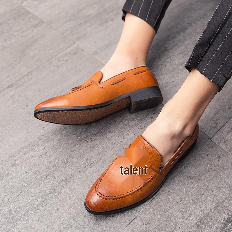 Men's Pointed Toe Slip-On Leather Brogues - Trendy Hairstyle Artist British Style, Business Formal and Casual Shoes