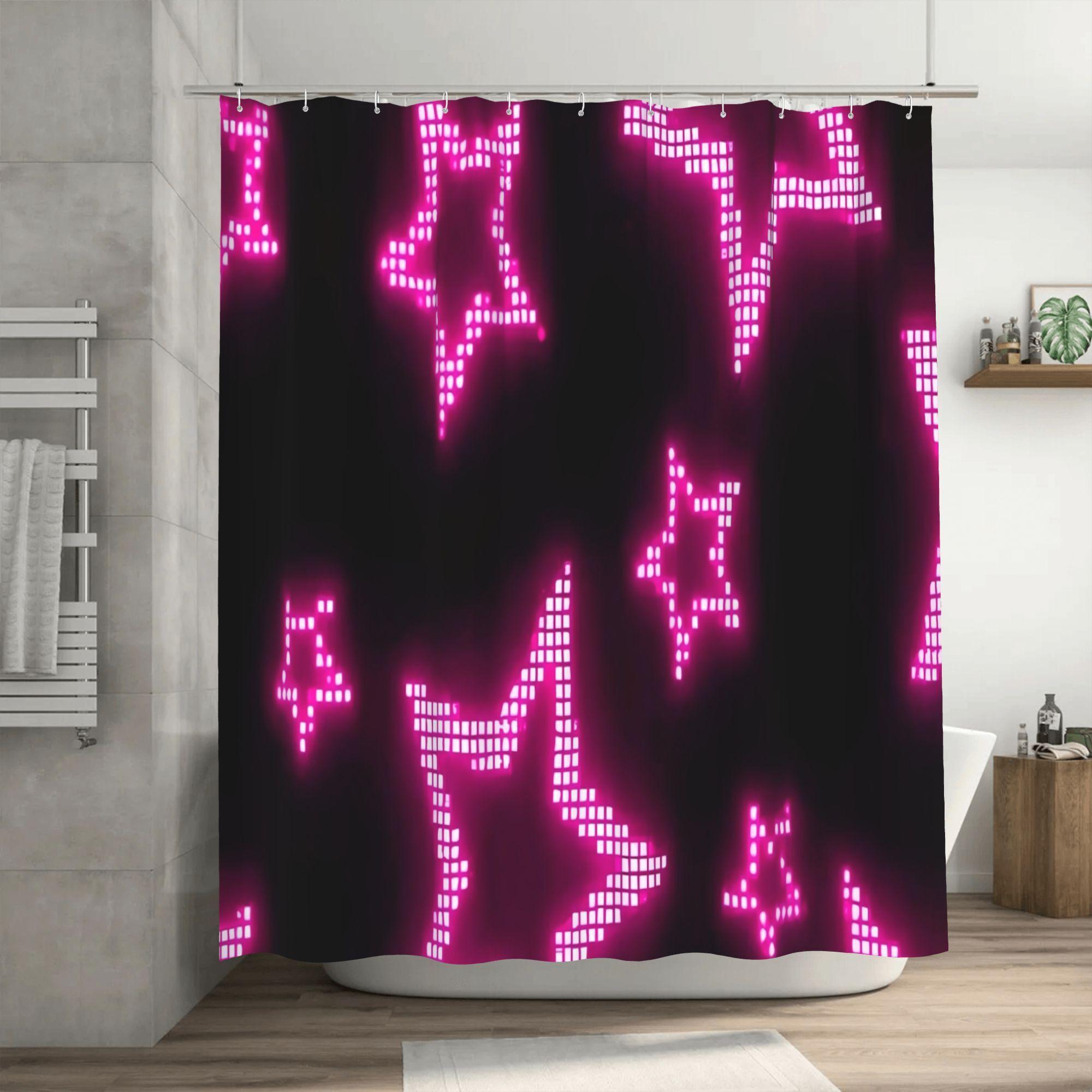

Pink Five-Pointed Star Print, Shower Curtain With Hooks, Interesting Birthday Gift, Bathtub Partition, Bathroom Decoration, Bath W60H190(CM)-1 Pcs