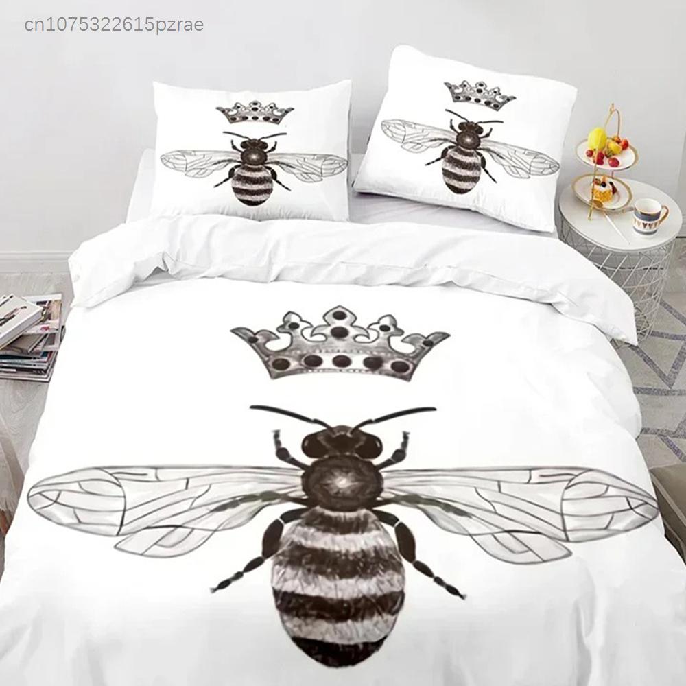 Capa de Edredom Abelha de Desenho Animado Conjunto de Roupa de Cama Inseto Abelha Microfibra Capa de Edredom Animal Selvagem King Para Adolescentes Meninos Decoração de Casa Kawaii