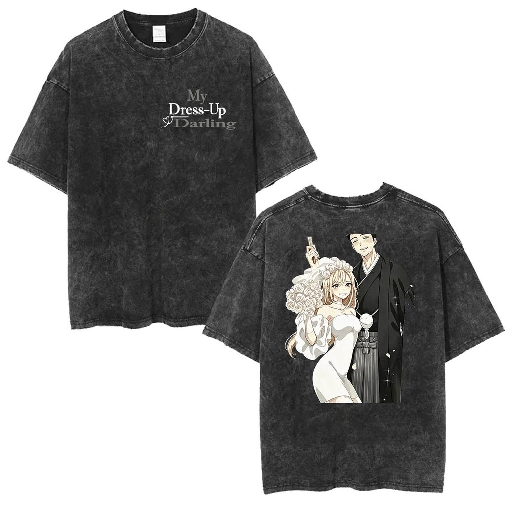 Japanese Anime Marin Kitagawa My Dress Up Darling Vintage Washed T Shirts Men Women Harajuku Oversized Cotton Tshirt Streetwear