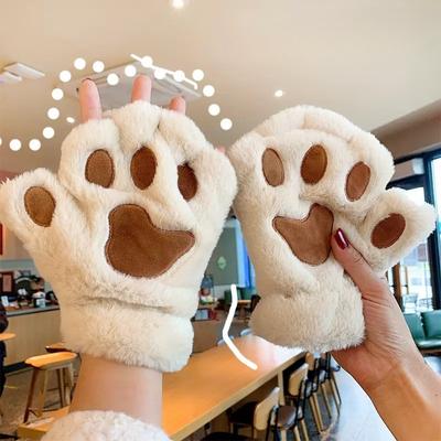Winter Warm Plush Cat Claw Paw Gloves Plush Mittens Lovely Cartoon Soft Plush Cat Paw Full Finger Gloves Half Finger Mittens