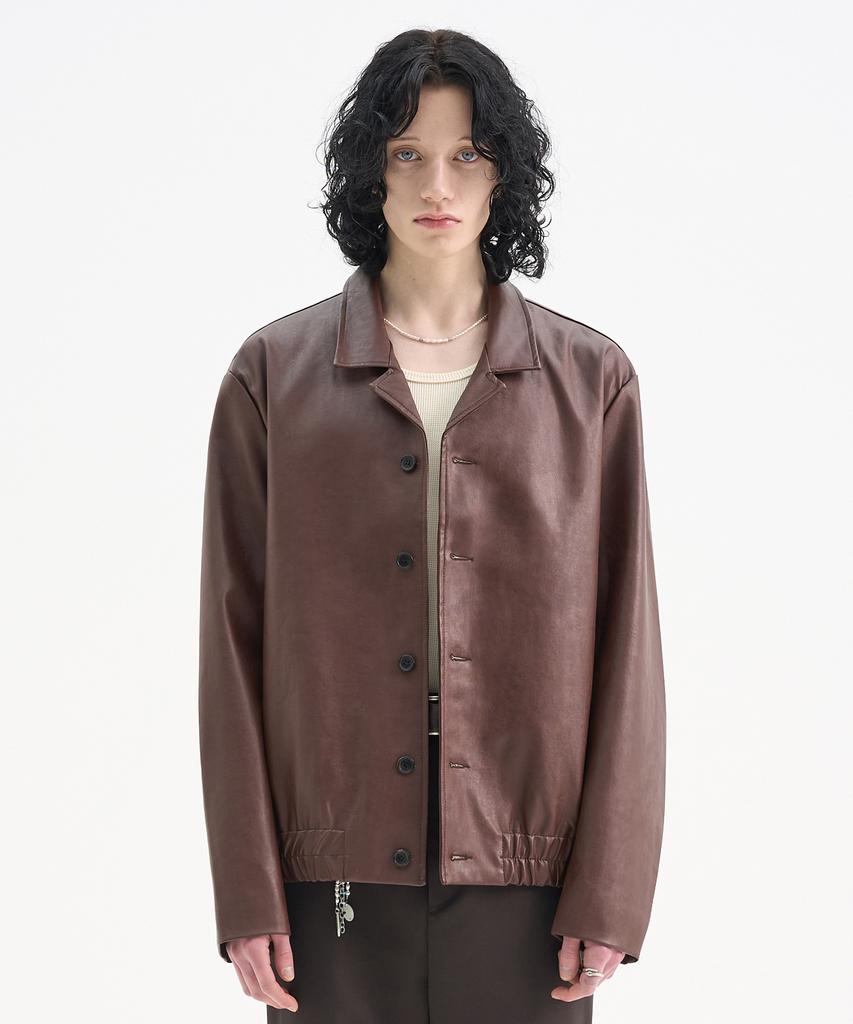 Trip Le Sens Open Collar Leather Blouson_Brown