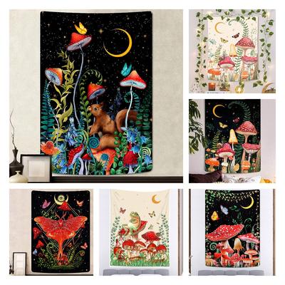 Mushroom Tapestry Wall Hanging Moonlit Garden Room Decoration Accessories Moon Stars Bohemian Decor Flowers Butterfly Tapestries