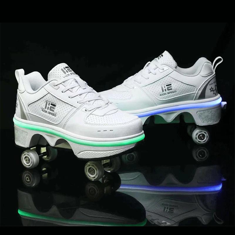 Double-Row Deform Wheel Automatic Walking Shoes