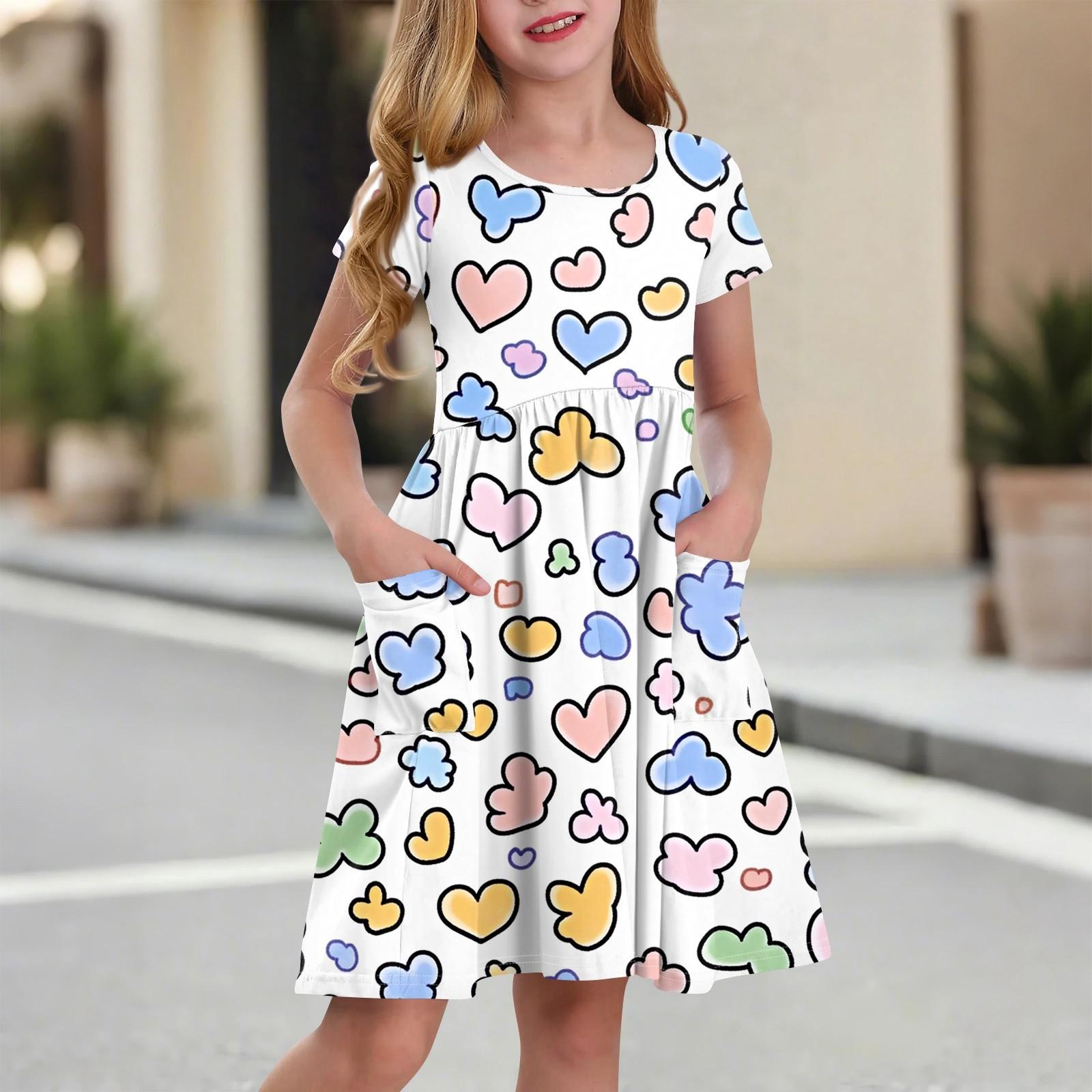 

Children s Skirt Round Neck Short Sleeve Princess Dress Fashion Casual Pocket Dress For Girls 150