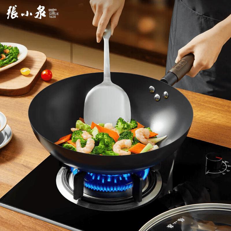 Керамическая чугунная круглодонная сковорода-вок Zhang Xiaoquan 32cm