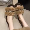 Fashion 2025 Luxury Slide Shoes Woman Thick Sole Buckle Belt Plush Slipper Ladies Winter Curly Teddy Fur Platform Sandals