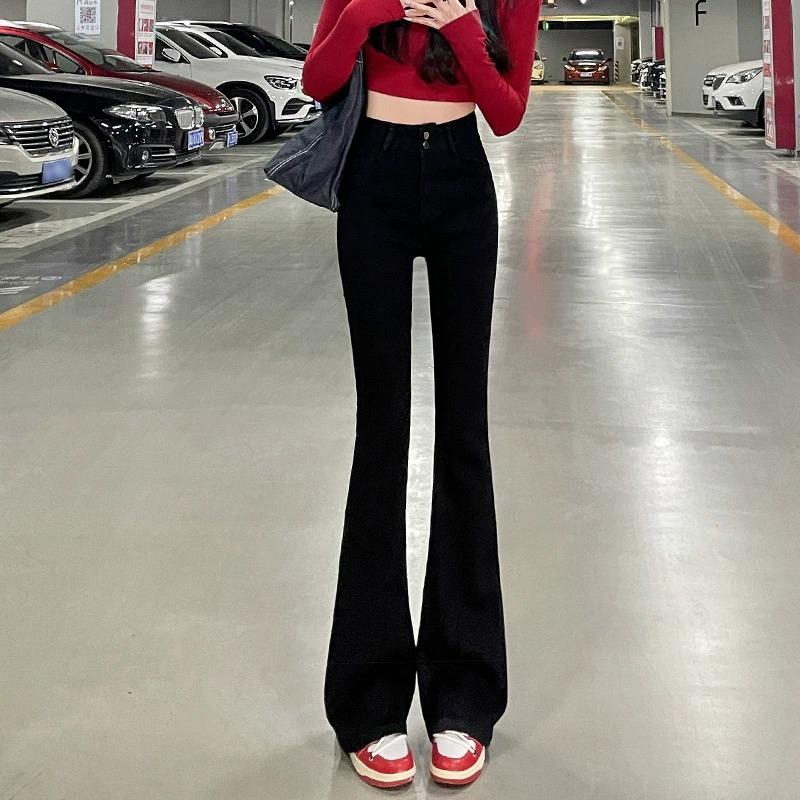 Spring Summer Lined Thi High Waist Slim Fit Jeans Women's Denim Pants