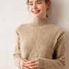 Women's Cashmere Cable Knit Tassel Sweater - Thick Double Ply, Half-High Neck, Loose Fit, Casual Fashion Knitwear