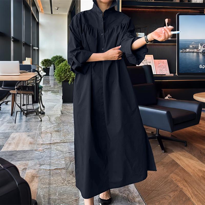 

ZANZEA Женское платье-рубашка с отложным воротником, свободного кроя, повседневное, с длинным рукавом 5XL тёмно-синий