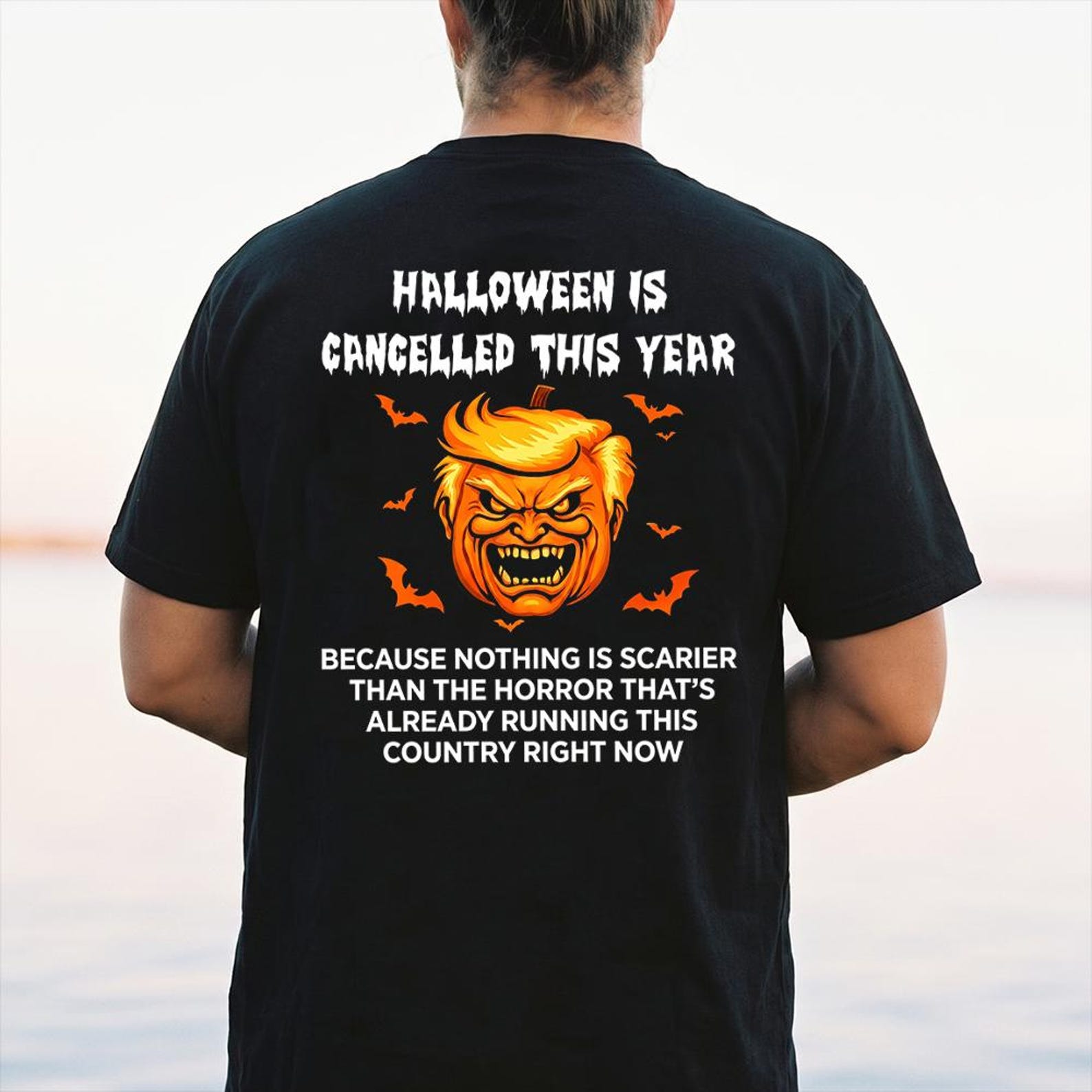 Funny Halloween Political Shirt, Halloween Is Cancelled This Year T-Shirt, Trump Pumpkin Horror Graphic Tee, Satirical Anti Trump Gift S